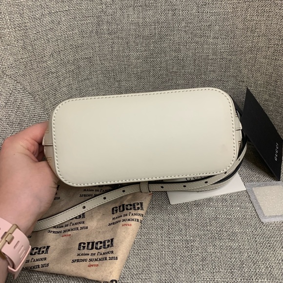 GUCCI X SEGA Calfskin GUCCY Stars Mini Dome Shoulder Bag Mystic White Gold - Picture 5 of 14